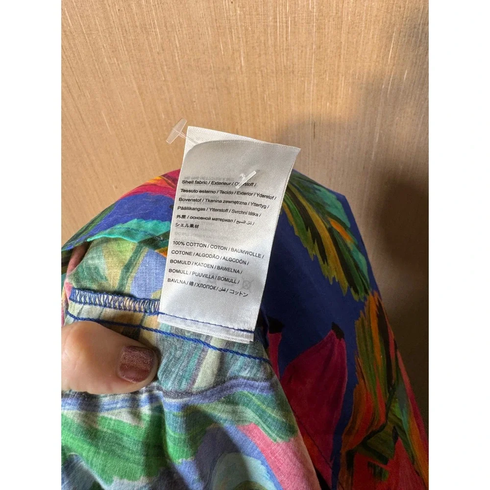 Farm Rio Womens Blue Tropical Banana Print Tiered Cotton Midi Dress Large 297331 - Picture 4 of 6